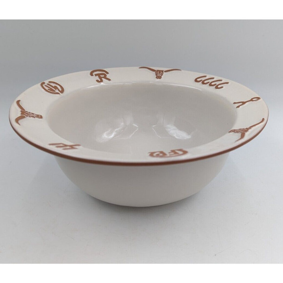 Frankoma Pottery Ranch Bone White Vegetable Serving Bowl 10.5" Cattle Brands